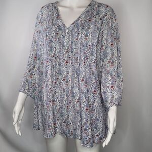 Rose & Olive Blue Floral V-Neck Blouse